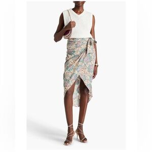 Veronica Beard Allaire ruched paisley-print stretch-silk midi skirt